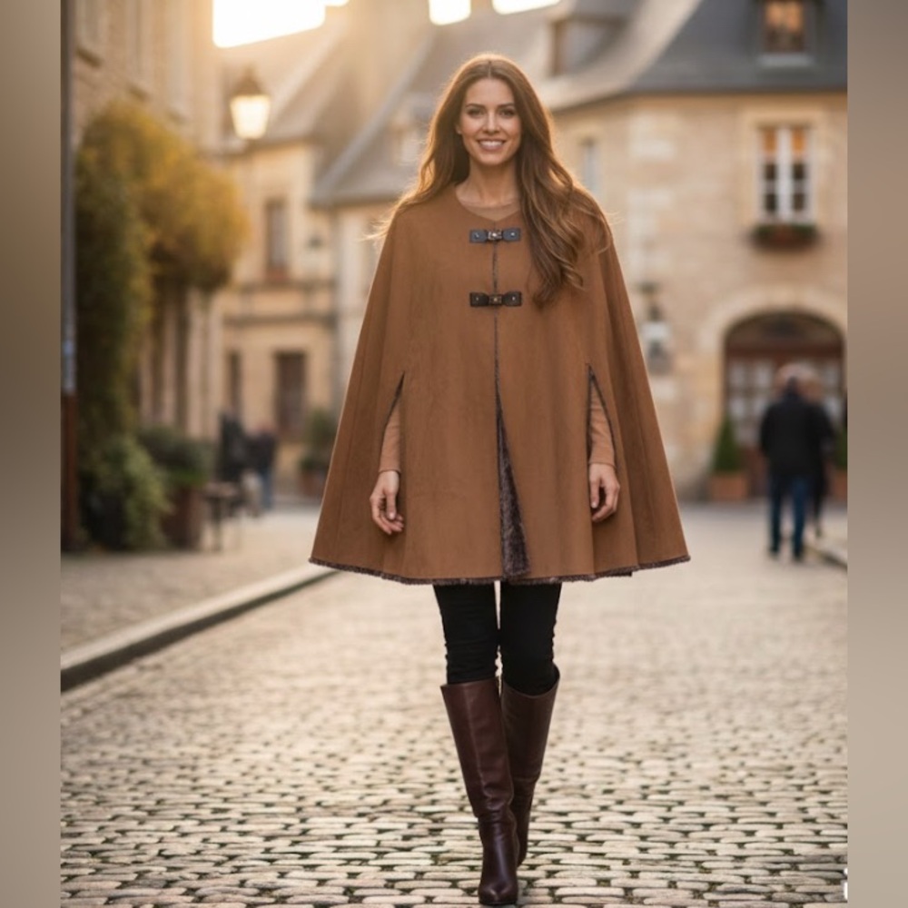 KATIE TODD brown faux suede cape size large/extra large